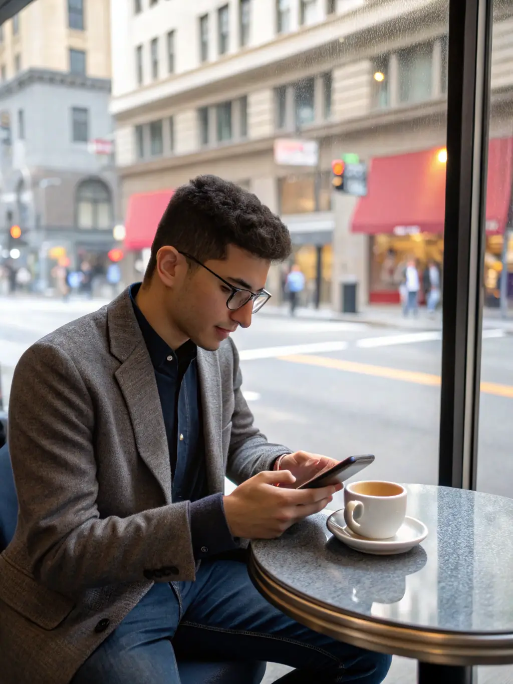 A real estate agent effortlessly launching a new marketing campaign using voice commands during a break, demonstrating the ability to multitask effectively.